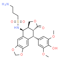 ChemSpider 2D Image | 3-Amino-N-[(5S,5aS,8aR,9R)-9-(4-hydroxy-3,5-dimethoxyphenyl)-8-oxo-5,5a,6,8,8a,9-hexahydrofuro[3',4':6,7]naphtho[2,3-d][1,3]dioxol-5-yl]-1-propanesulfonamide | C24H28N2O9S