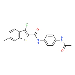 ChemSpider 2D Image | N-(4-Acetamidophenyl)-3-chloro-6-methyl-1-benzothiophene-2-carboxamide | C18H15ClN2O2S