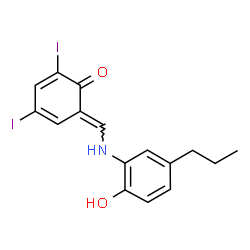 ChemSpider 2D Image | (6E)-6-{[(2-Hydroxy-5-propylphenyl)amino]methylene}-2,4-diiodo-2,4-cyclohexadien-1-one | C16H15I2NO2