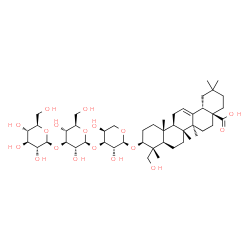 ChemSpider 2D Image | (3beta)-3-{[beta-D-Glucopyranosyl-(1->3)-beta-D-glucopyranosyl-(1->3)-alpha-L-arabinopyranosyl]oxy}-23-hydroxyolean-12-en-28-oic acid | C47H76O18