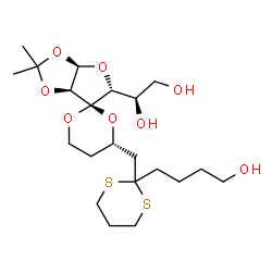 ChemSpider 2D Image | (1R)-1-[(2R,3a'R,4S,5'R,6a'S)-4-{[2-(4-Hydroxybutyl)-1,3-dithian-2-yl]methyl}-2',2'-dimethyldihydrospiro[1,3-dioxane-2,6'-furo[2,3-d][1,3]dioxol]-5'-yl]-1,2-ethanediol | C21H36O8S2