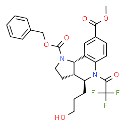 ChemSpider 2D Image | 1-Benzyl 8-methyl (3aS,4S,9bS)-4-(3-hydroxypropyl)-5-(trifluoroacetyl)-2,3,3a,4,5,9b-hexahydro-1H-pyrrolo[3,2-c]quinoline-1,8-dicarboxylate | C26H27F3N2O6