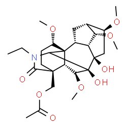 ChemSpider 2D Image | [(1alpha,6beta,7beta,14alpha,16beta,17xi)-20-Ethyl-7,8-dihydroxy-1,6,14,16-tetramethoxy-19-oxoaconitan-4-yl]methyl acetate | C27H41NO9