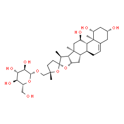 ChemSpider 2D Image | (1beta,3beta,11alpha,22S,25S)-1,3,11-Trihydroxy-22,25-epoxyfurost-5-en-26-yl beta-D-glucopyranoside | C33H52O11