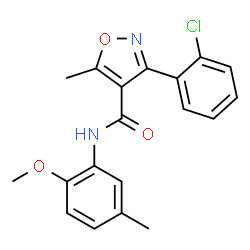 ChemSpider 2D Image | 3-(2-Chlorophenyl)-N-(2-methoxy-5-methylphenyl)-5-methyl-1,2-oxazole-4-carboxamide | C19H17ClN2O3