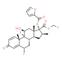 ChemSpider 2D Image | (6alpha,11beta,16beta,17alpha)-6,9-Difluoro-17-{[(fluoromethyl)sulfanyl]carbonyl}-11-hydroxy-16-methyl-3-oxoandrosta-1,4-dien-17-yl 2-furoate | C27H29F3O6S