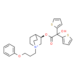 ChemSpider 2D Image | (3R)-3-[2-Hydroxy(di-2-thienyl)acetoxy]-1-(3-phenoxypropyl)-1-azoniabicyclo[2.2.2]octane | C26H30NO4S2