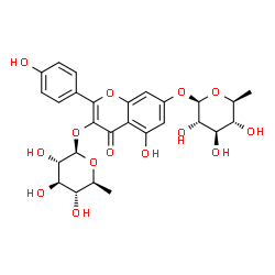 ChemSpider 2D Image | 3-[(6-Deoxy-beta-L-glucopyranosyl)oxy]-5-hydroxy-2-(4-hydroxyphenyl)-4-oxo-4H-chromen-7-yl 6-deoxy-beta-L-glucopyranoside | C27H30O14