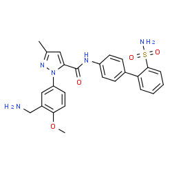 ChemSpider 2D Image | 1-[3-(Aminomethyl)-4-methoxyphenyl]-3-methyl-N-(2'-sulfamoyl-4-biphenylyl)-1H-pyrazole-5-carboxamide | C25H25N5O4S
