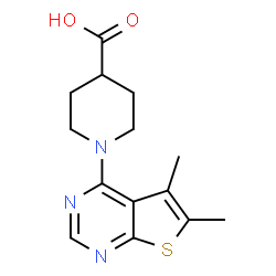 ChemSpider 2D Image | 1-(5,6-Dimethylthieno[2,3-d]pyrimidin-4-yl)-4-piperidinecarboxylic acid | C14H17N3O2S
