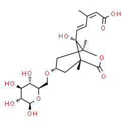 ChemSpider 2D Image | 6-O-{(1R,3S,5S,8S)-8-[(1E,3Z)-4-Carboxy-3-methyl-1,3-butadien-1-yl]-8-hydroxy-1,5-dimethyl-7-oxo-6-oxabicyclo[3.2.1]oct-3-yl}-beta-D-glucopyranose | C21H30O11