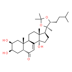 ChemSpider 2D Image | (2beta,3beta,5beta,17beta)-2,3,14-Trihydroxy-17-[(4R,5R)-2,2,4-trimethyl-5-(3-methylbutyl)-1,3-dioxolan-4-yl]androst-7-en-6-one | C30H48O6