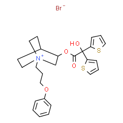 ChemSpider 2D Image | 3-[2-Hydroxy(di-2-thienyl)acetoxy]-1-(3-phenoxypropyl)-1-azoniabicyclo[2.2.2]octane bromide | C26H30BrNO4S2