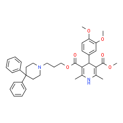 ChemSpider 2D Image | 3-(4,4-Diphenyl-1-piperidinyl)propyl methyl 4-(3,4-dimethoxyphenyl)-2,6-dimethyl-1,4-dihydro-3,5-pyridinedicarboxylate | C38H44N2O6