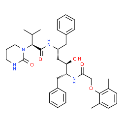 ChemSpider 2D Image | (2S)-N-[(2R,4R,5R)-5-{[(2,6-Dimethylphenoxy)acetyl]amino}-4-hydroxy-1,6-diphenyl-2-hexanyl]-3-methyl-2-(2-oxotetrahydro-1(2H)-pyrimidinyl)butanamide | C37H48N4O5