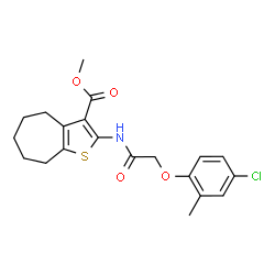 ChemSpider 2D Image | methyl 2-[[2-(4-chloro-2-methyl-phenoxy)acetyl]amino]-5,6,7,8-tetrahydro-4H-cyclohepta[b]thiophene-3-carboxylate | C20H22ClNO4S