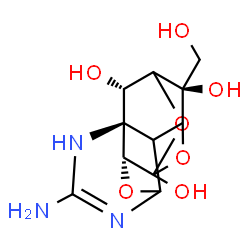 ChemSpider 2D Image | (2S,4S,5R,11R)-7-Amino-2-(hydroxymethyl)-10,13,15-trioxa-6,8-diazapentacyclo[7.4.1.1~3,12~.0~5,11~.0~5,14~]pentadec-7-ene-2,4,12-triol | C11H15N3O7