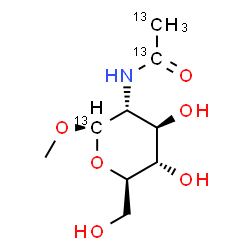 ChemSpider 2D Image | Methyl 2-deoxy-2-[(~13~C_2_)ethanoylamino]-beta-D-(1-~13~C)glucopyranoside | C613C3H17NO6