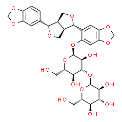 ChemSpider 2D Image | 6-[(1S,3aR,4S,6aR)-4-(1,3-Benzodioxol-5-yl)tetrahydro-1H,3H-furo[3,4-c]furan-1-yl]-1,3-benzodioxol-5-yl 3-O-L-glucopyranosyl-alpha-L-glucopyranoside | C32H38O17