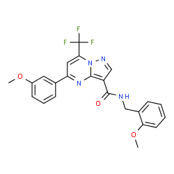ChemSpider 2D Image | N-(2-Methoxybenzyl)-5-(3-methoxyphenyl)-7-(trifluoromethyl)pyrazolo[1,5-a]pyrimidine-3-carboxamide | C23H19F3N4O3
