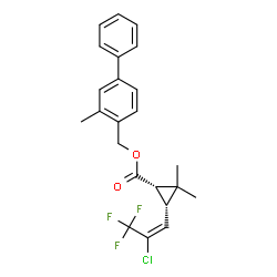 ChemSpider 2D Image | (3-Methyl-4-biphenylyl)methyl (1S,3S)-3-[(1E)-2-chloro-3,3,3-trifluoro-1-propen-1-yl]-2,2-dimethylcyclopropanecarboxylate | C23H22ClF3O2