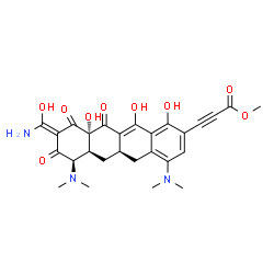 ChemSpider 2D Image | Methyl 3-[(5aR,6aS,7R,9Z,10aS)-9-[amino(hydroxy)methylene]-4,7-bis(dimethylamino)-1,10a,12-trihydroxy-8,10,11-trioxo-5,5a,6,6a,7,8,9,10,10a,11-decahydro-2-tetracenyl]-2-propynoate | C27H29N3O9