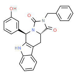 ChemSpider 2D Image | (5R,11aS)-2-Benzyl-5-(3-hydroxyphenyl)-5,6,11,11a-tetrahydro-1H-imidazo[1',5':1,6]pyrido[3,4-b]indole-1,3(2H)-dione | C26H21N3O3