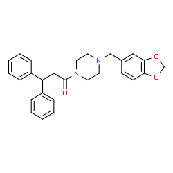 ChemSpider 2D Image | 1-[4-(1,3-Benzodioxol-5-ylmethyl)-1-piperazinyl]-3,3-diphenyl-1-propanone | C27H28N2O3