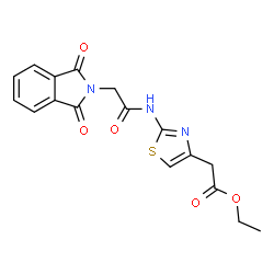 ChemSpider 2D Image | ethyl 2-{2-[2-(1,3-dioxoisoindol-2-yl)acetamido]-1,3-thiazol-4-yl}acetate | C17H15N3O5S