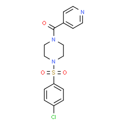 ChemSpider 2D Image | {4-[(4-Chlorophenyl)sulfonyl]-1-piperazinyl}(4-pyridinyl)methanone | C16H16ClN3O3S