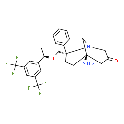 ChemSpider 2D Image | (5R,8S)-5-Amino-8-({(1R)-1-[3,5-bis(trifluoromethyl)phenyl]ethoxy}methyl)-8-phenyl-1-azabicyclo[3.3.1]nonan-3-one | C25H26F6N2O2