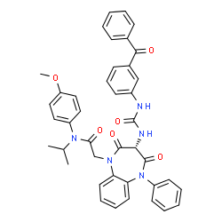 ChemSpider 2D Image | 2-[(3S)-3-{[(3-Benzoylphenyl)carbamoyl]amino}-2,4-dioxo-5-phenyl-2,3,4,5-tetrahydro-1H-1,5-benzodiazepin-1-yl]-N-isopropyl-N-(4-methoxyphenyl)acetamide | C41H37N5O6