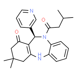 ChemSpider 2D Image | (11R)-3,3-Dimethyl-10-(3-methylbutanoyl)-11-(3-pyridinyl)-2,3,4,5,10,11-hexahydro-1H-dibenzo[b,e][1,4]diazepin-1-one | C25H29N3O2