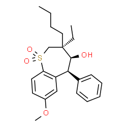 ChemSpider 2D Image | (3S,4S,5S)-3-Butyl-3-ethyl-7-methoxy-5-phenyl-2,3,4,5-tetrahydro-1-benzothiepin-4-ol 1,1-dioxide | C23H30O4S