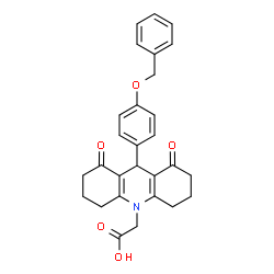 ChemSpider 2D Image | {9-[4-(Benzyloxy)phenyl]-1,8-dioxo-2,3,4,5,6,7,8,9-octahydro-10(1H)-acridinyl}acetic acid | C28H27NO5