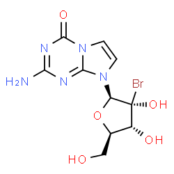ChemSpider 2D Image | 2-Amino-8-(2-C-bromo-beta-D-ribofuranosyl)imidazo[1,2-a][1,3,5]triazin-4(8H)-one | C10H12BrN5O5