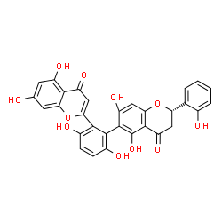 ChemSpider 2D Image | 2-{2-[(2S)-5,7-Dihydroxy-2-(2-hydroxyphenyl)-4-oxo-3,4-dihydro-2H-chromen-6-yl]-3,6-dihydroxyphenyl}-5,7-dihydroxy-4H-chromen-4-one | C30H20O11