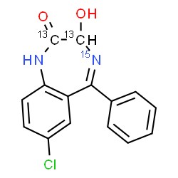 ChemSpider 2D Image | 7-Chloro-3-hydroxy-5-phenyl(2,3-~13~C_2_,4-~15~N)-1,3-dihydro-2H-1,4-benzodiazepin-2-one | C1313C2H11ClN15NO2