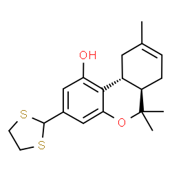 ChemSpider 2D Image | (6aR,10aR)-3-(1,3-Dithiolan-2-yl)-6,6,9-trimethyl-6a,7,10,10a-tetrahydro-6H-benzo[c]chromen-1-ol | C19H24O2S2
