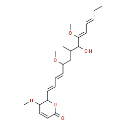 ChemSpider 2D Image | 6-[(1E,3E,9Z,11E)-8-Hydroxy-5,9-dimethoxy-7-methyl-1,3,9,11-tetradecatetraen-1-yl]-5-methoxy-5,6-dihydro-2H-pyran-2-one | C23H34O6