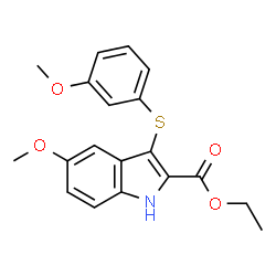 ChemSpider 2D Image | Ethyl 5-methoxy-3-[(3-methoxyphenyl)sulfanyl]-1H-indole-2-carboxylate | C19H19NO4S