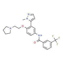 ChemSpider 2D Image | N-{3-(1-Methyl-1H-pyrazol-5-yl)-4-[2-(1-pyrrolidinyl)ethoxy]phenyl}-3-(trifluoromethyl)benzamide | C24H25F3N4O2