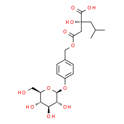 ChemSpider 2D Image | (2R)-2-(2-{[4-(beta-D-Glucopyranosyloxy)benzyl]oxy}-2-oxoethyl)-2-hydroxy-4-methylpentanoic acid | C21H30O11