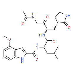 ChemSpider 2D Image | N-[1-({(2S)-4-Acetamido-3-oxo-1-[(3S)-2-oxo-3-pyrrolidinyl]-2-butanyl}amino)-4-methyl-1-oxo-2-pentanyl]-4-methoxy-1H-indole-2-carboxamide | C26H35N5O6
