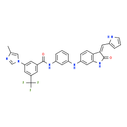 ChemSpider 2D Image | 3-(4-Methyl-1H-imidazol-1-yl)-N-(3-{[(3Z)-2-oxo-3-(1H-pyrrol-2-ylmethylene)-2,3-dihydro-1H-indol-6-yl]amino}phenyl)-5-(trifluoromethyl)benzamide | C31H23F3N6O2