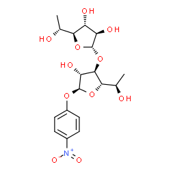 ChemSpider 2D Image | 4-Nitrophenyl 6-deoxy-3-O-(6-deoxy-beta-D-galactofuranosyl)-beta-D-galactofuranoside | C18H25NO11