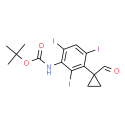 ChemSpider 2D Image | 2-Methyl-2-propanyl [3-(1-formylcyclopropyl)-2,4,6-triiodophenyl]carbamate | C15H16I3NO3