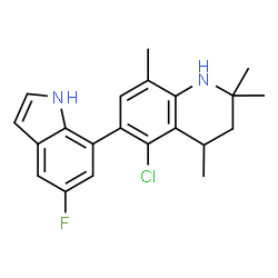 ChemSpider 2D Image | 5-Chloro-6-(5-fluoro-1H-indol-7-yl)-2,2,4,8-tetramethyl-1,2,3,4-tetrahydroquinoline | C21H22ClFN2