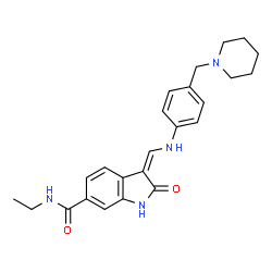 ChemSpider 2D Image | (3Z)-N-Ethyl-2-oxo-3-({[4-(1-piperidinylmethyl)phenyl]amino}methylene)-6-indolinecarboxamide | C24H28N4O2