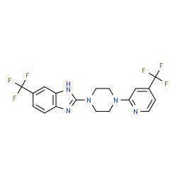 ChemSpider 2D Image | 5-(trifluoromethyl)-2-{4-[4-(trifluoromethyl)pyridin-2-yl]piperazin-1-yl}-1H-benzimidazole | C18H15F6N5